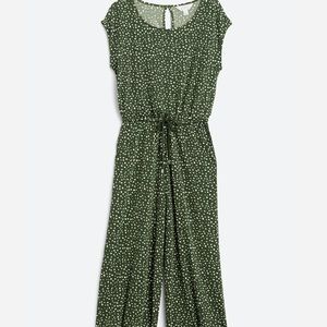 Green and white polka dot cropped jumpsuit
